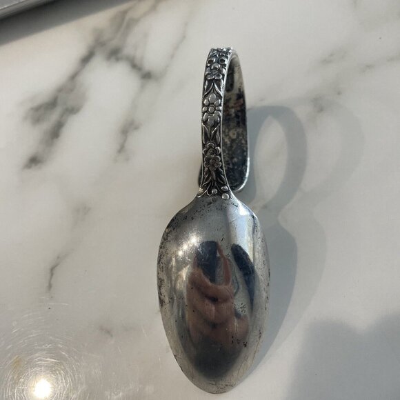 RARE ANTIQUE REPOUSSE KIRK STERLING SILVER BABY Reverse BENT SPOON NO MONO 1896 - Picture 6 of 7